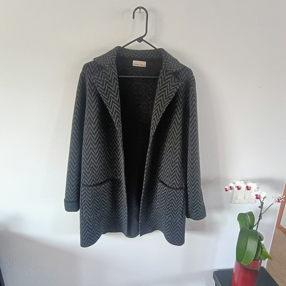 Becool Womens Medium Gray Herringbone Coatigan Open Front Jacket Chic